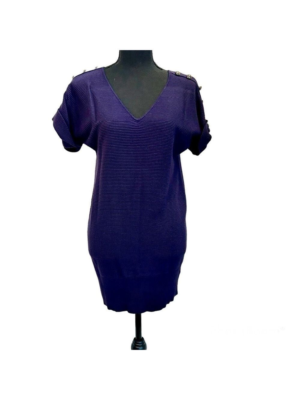 CLEO dark purple short sleeve V-neck knit sweater sz XS